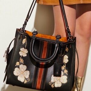 Coach 1941 Rogue Black Floral Embroidered Bag Purse